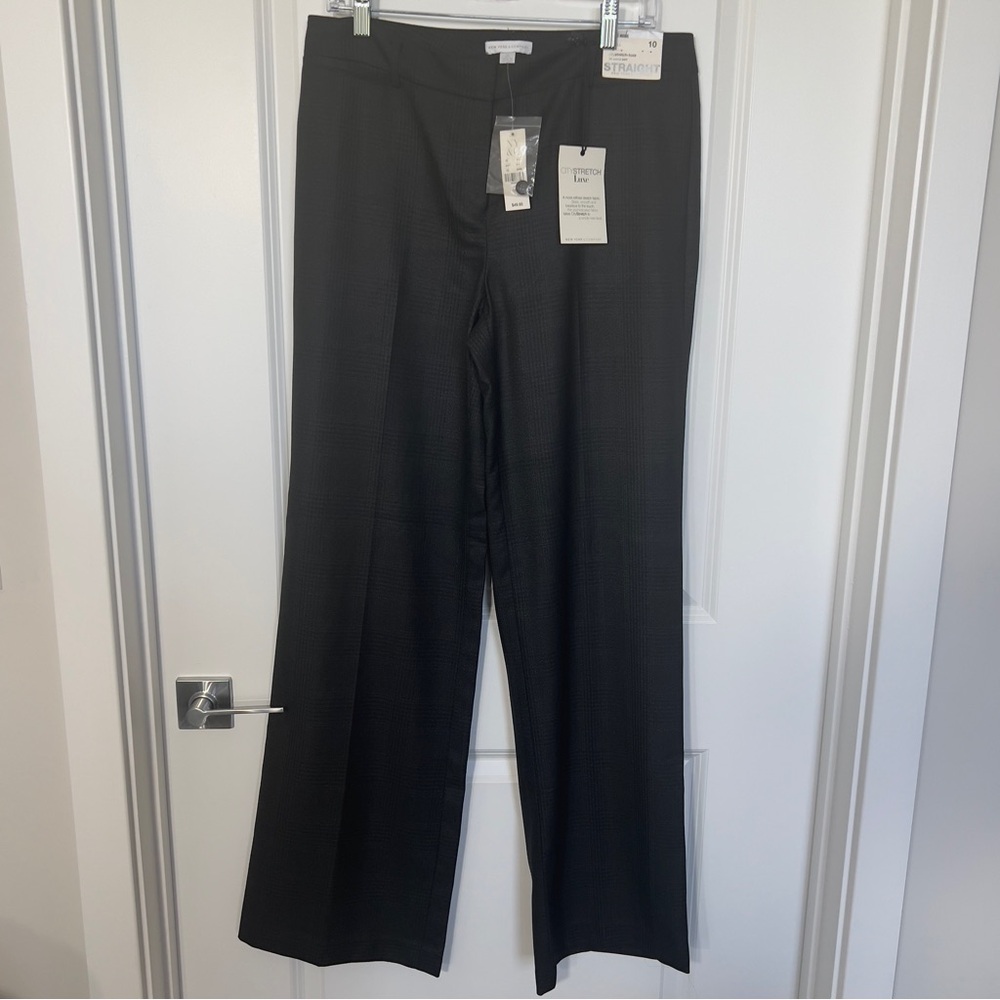 NWT New York & Company 5th Avenue Black Plaid  Straight Leg Trousers,Sz: 10 Tall